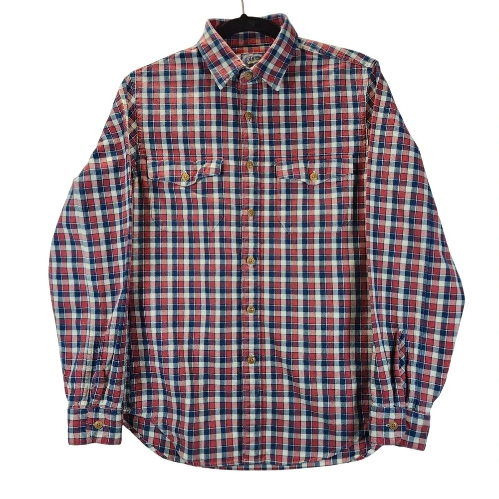 J Crew Red Blue Plaid Button Down Shirt Men's Size S‎